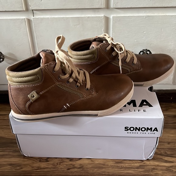 Sonoma-SN BEAR BROWN Lace-Up High-top dress shoes- brown tan trim/laces boys5 NW - Picture 6 of 9